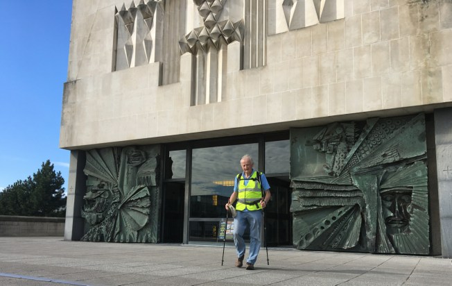 Tom Benyon OBE, founder of the charity ZANE, outside the Metropolitan Cathedral of Christ the King in Liverpool 