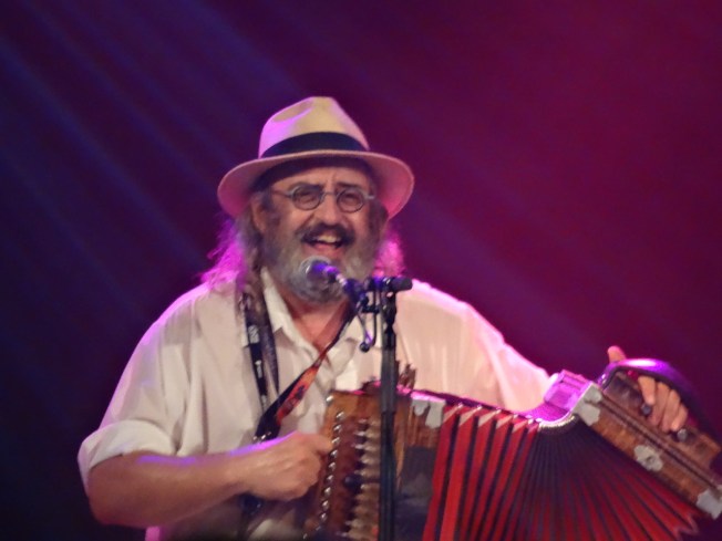 Yves Lambert on stage at Sidmouth Folk Week 2017