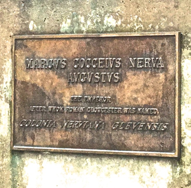 Plaque on a statue in Gloucester, England