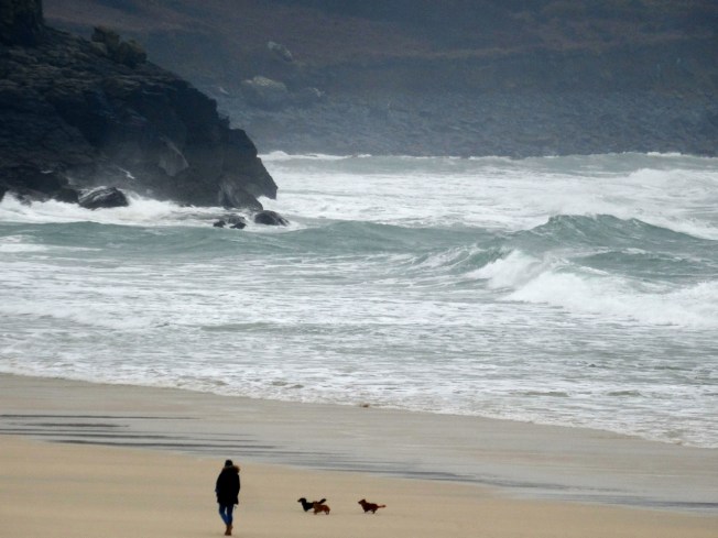 Porthmeor Beach in St Ives as the storms began to ease