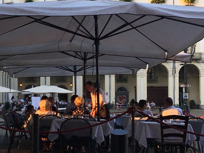 Last of the sun in Piazza Vittorio Veneto in Turin, Italy