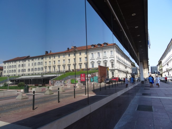 Reflection of the new skate park Valdo Fusi, in Turin, Italy