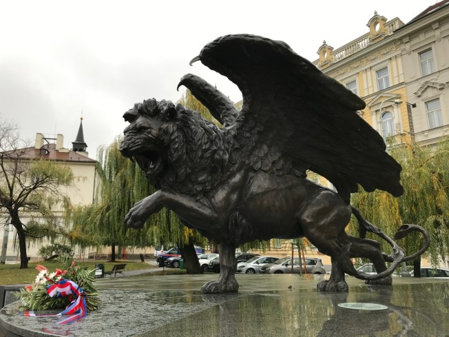A gift from the British to commemorate the courage and contribution of the Czech and Slovak pilots who served in the British Royal Airforce in the Second World War - it was unveiled in 2014
